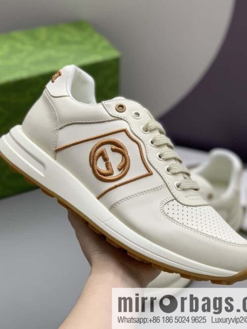 GUCCI beige leather embroidery logo men\'s sports and leisure shoes
