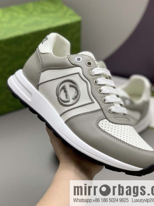 GUCCI gray and white leather embroidery logo men\'s sports and leisure shoes