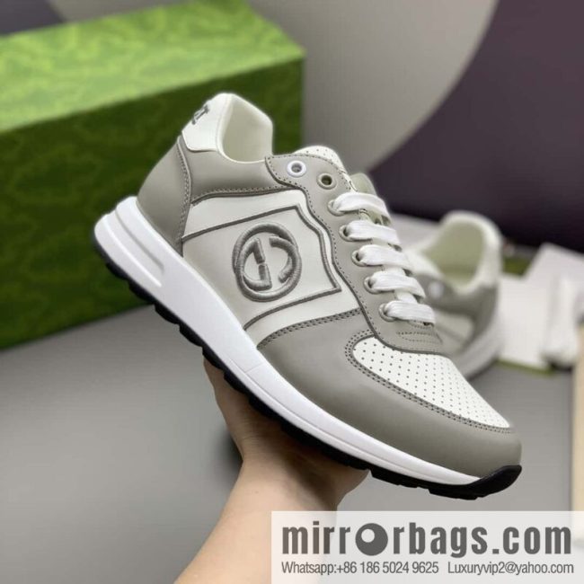 GUCCI gray and white leather embroidery logo men\'s sports and leisure shoes