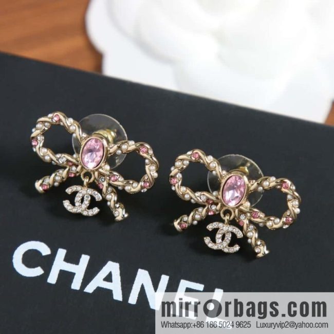 New ☑️ Chanel C2 double c pink diamond bow stud earrings