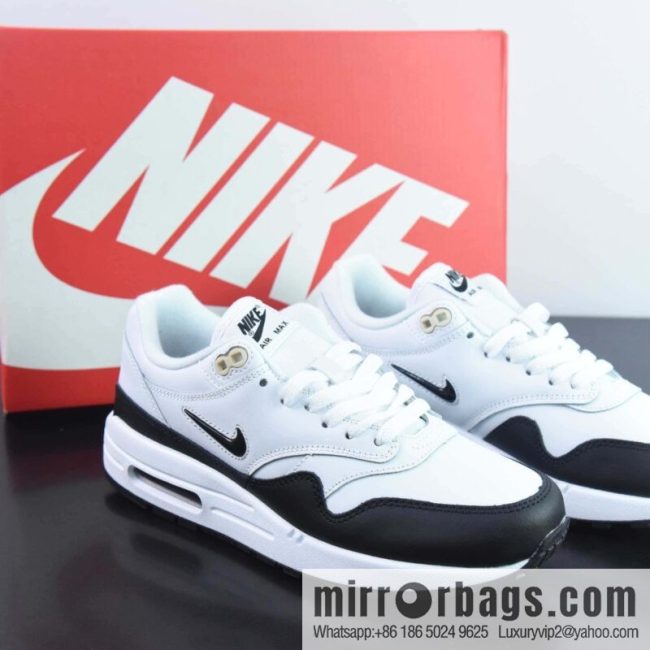 NK Air Max 1 Premium \"Jewel/White/Black\" Original series low-top retro air cushion versatile casual sports jogging shoes \"leather black and white small hook\" 918354-100