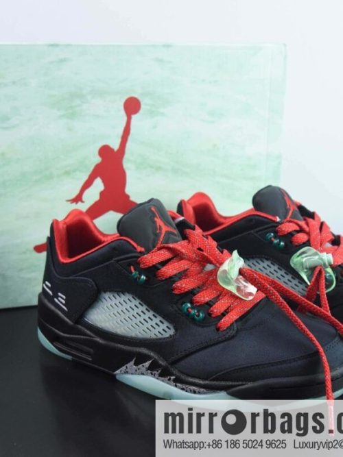 Air Jordan 5 Retro Low \"CNY\" AJ5 Joe 5 Chinese New Year\'s Black and Red Silk Jade Luminous Tear Music, Item Number: DM4640-036
