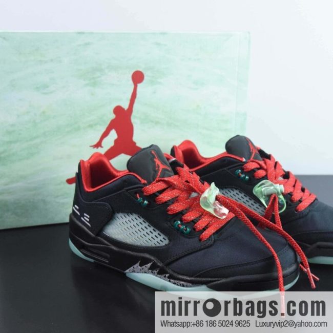 Air Jordan 5 Retro Low \"CNY\" AJ5 Joe 5 Chinese New Year\'s Black and Red Silk Jade Luminous Tear Music, Item Number: DM4640-036