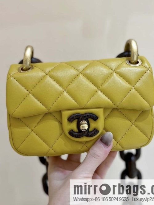 CHANEL 23A Premium Handicraft Workshop Series, Dakar mahogany cf big mini bag AS4165 yellow
