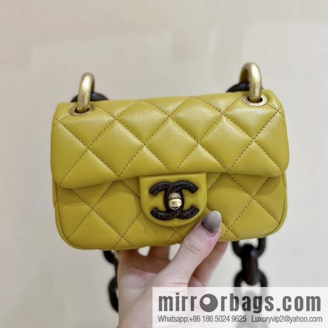 CHANEL 23A Premium Handicraft Workshop Series, Dakar mahogany cf big mini bag AS4165 yellow