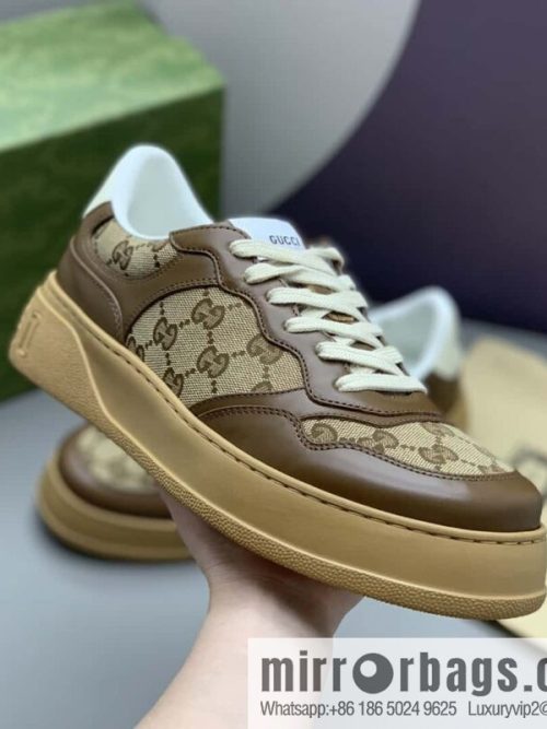 GUCCI Gucci, with cowhide material GG printed canvas couple sneakers