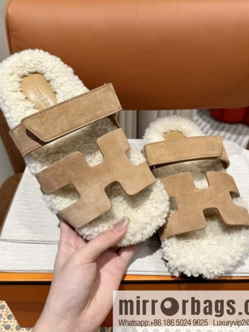 Hermès Lamb Wool Chypre Sandals