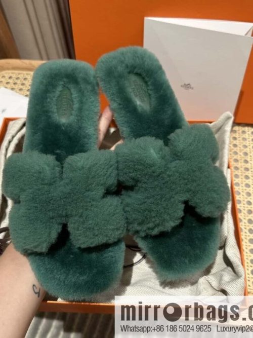 Hermès mink slippers, green