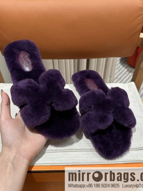 Hermès Mink Hair Slippers, Purple