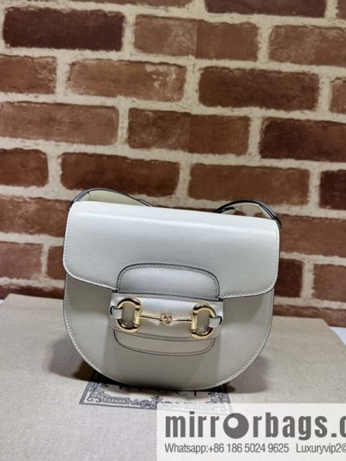 Gucci Horsebit 1955 series mini semi-circular handbag 760191 meters white full leather