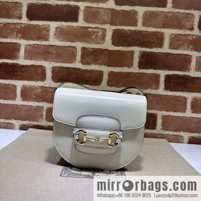 Gucci Horsebit 1955 series mini semi-circular handbag 760191 meters white full leather