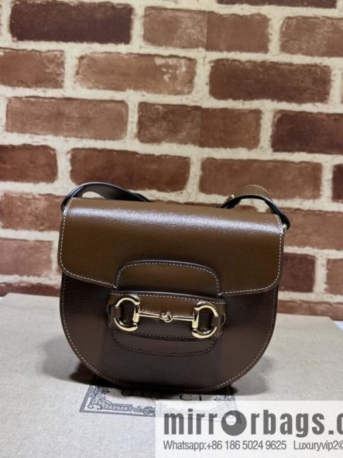 Gucci Horsebit 1955 series mini semi-circular handbag 760191 brown full leather