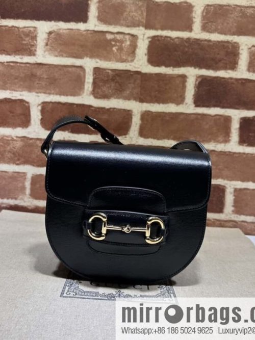 Gucci Horsebit 1955 series mini semi-circular handbag 760191 black full leather
