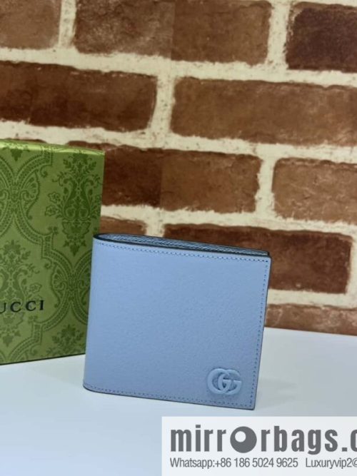 GUCCI GG Marmont series leather (fabric) double fold wallet 428726 light blue pig pattern/light blue G