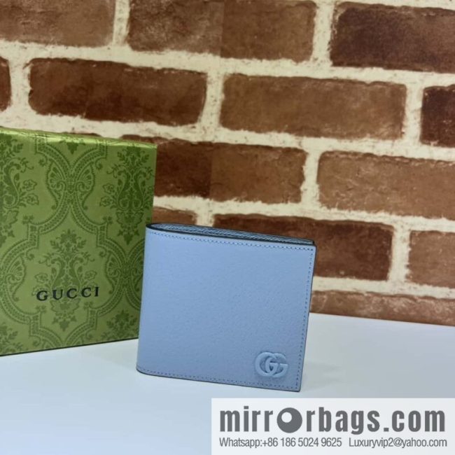 GUCCI GG Marmont series leather (fabric) double fold wallet 428726 light blue pig pattern/light blue G