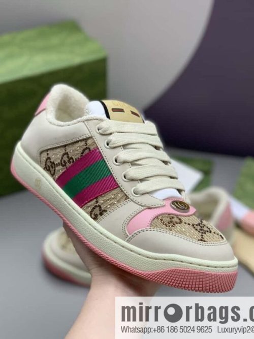 GUCCI pink and green webbing, women\'s dirty shoes