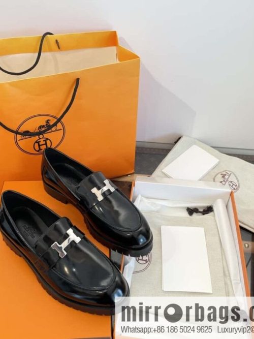 Hermès glossy platform loafers