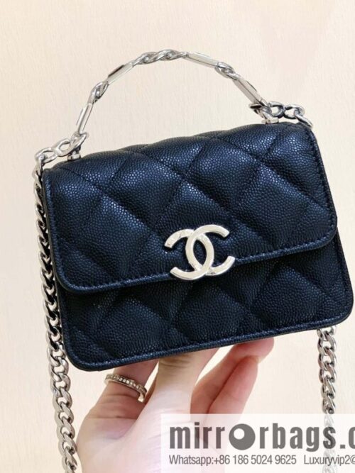 CHANEL 2022cc spring/summer collection, enamel handle small satchel AP2758 black