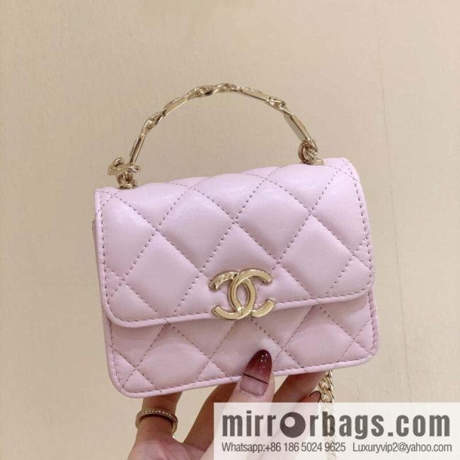 CHANEL 2022cc spring/summer collection, enamel handle small satchel AP2758 pink