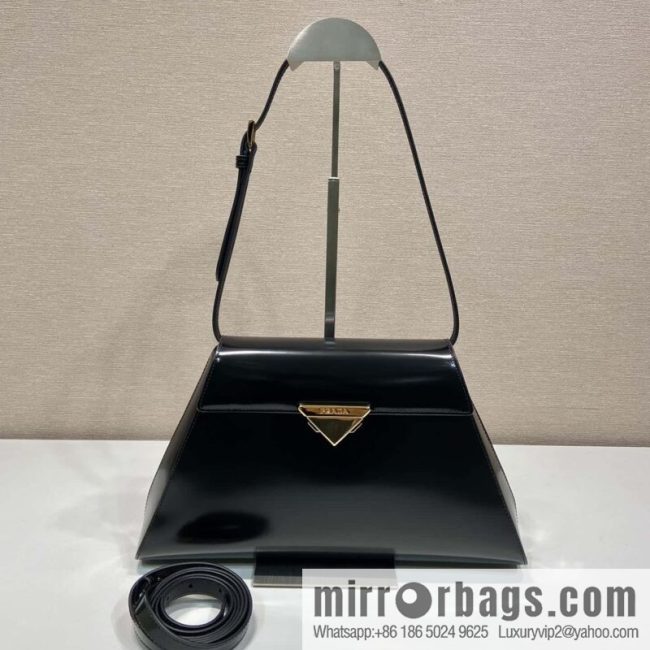 PRADA imported glossy calfskin shoulder bag 1BD342 black