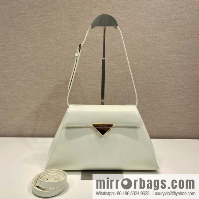PRADA imported glossy calfskin shoulder bag 1BD342 white