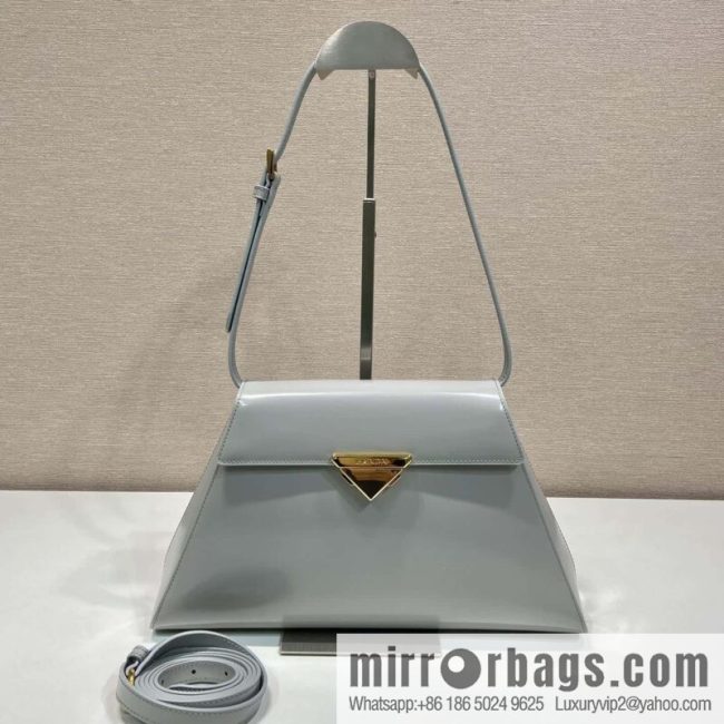 PRADA imported glossy calfskin shoulder bag 1BD342 gray