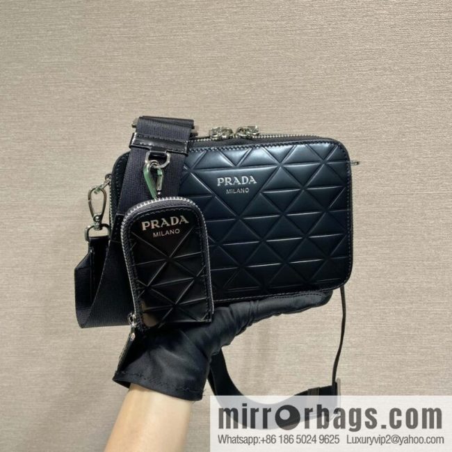 PRADA Brique leather (fabric) Grid camera bag 2VH070
