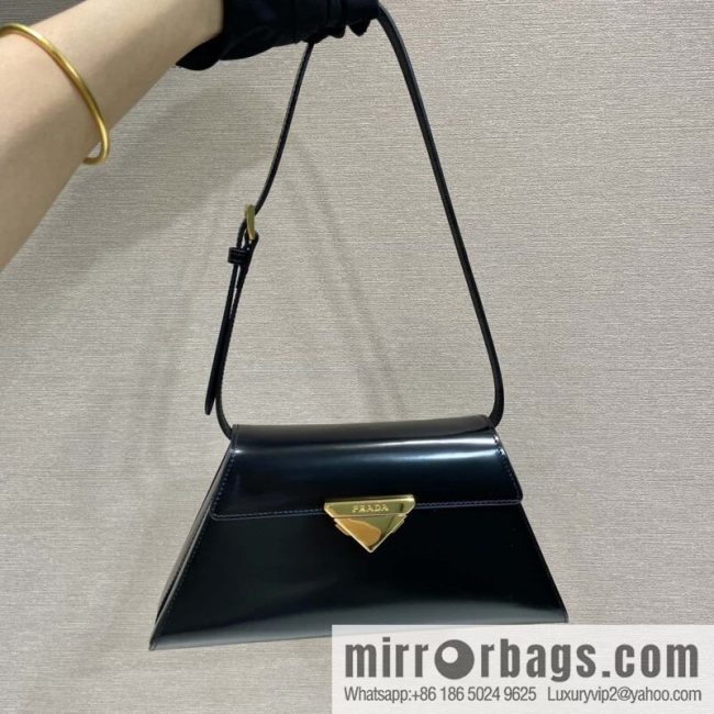 PRADA imported glossy calfskin shoulder bag 1BD343 black