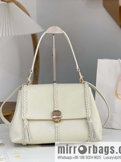 Chloe Penelope Gold Coin Bag, Large Dropped Leather, White 35cm