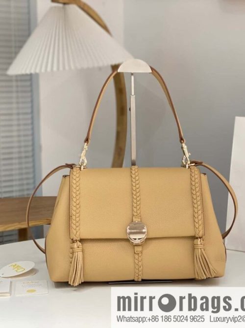Chloe Penelope Gold Coin Bag, Large Dropped Leather, Apricot 35cm