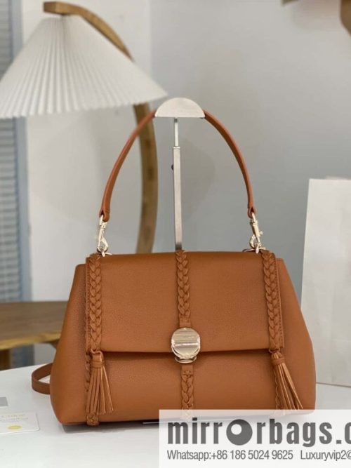 Chloe Penelope Gold Coin Bag, Large Dropped Leather, Brown 35cm