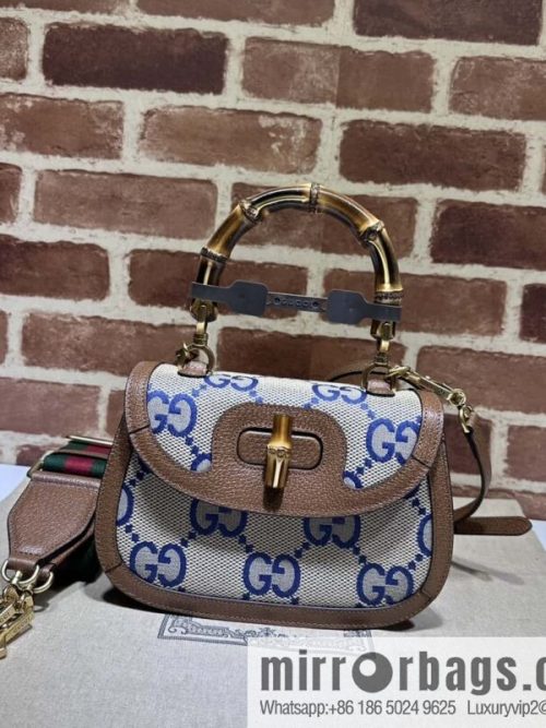 Gucci Bamboo 1947 series super double G bamboo small tote bag 675797 big G blue cloth