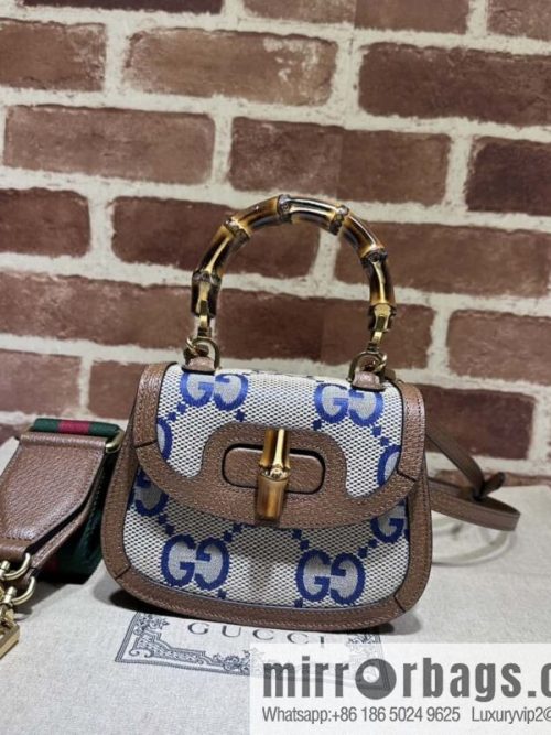 Gucci Bamboo 1947 series super double G pattern mini handbag 686864 big G blue cloth