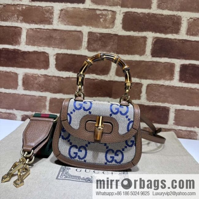 Gucci Bamboo 1947 series super double G pattern mini handbag 686864 big G blue cloth