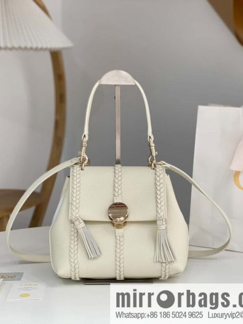 Chloe Penelope Gold Coin Bag, Medium Dropped Leather, White 25CM
