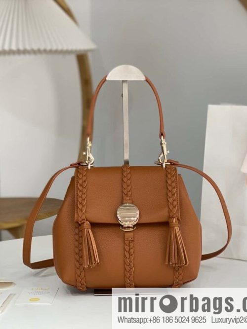 Chloe Penelope Gold Coin Bag, Medium Dropped Leather, Brown 25CM