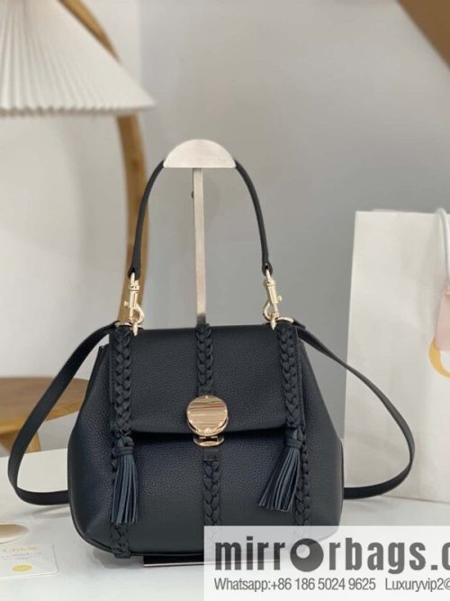 Chloe Penelope Gold Coin Bag, Medium Dropped Leather Black 25CM