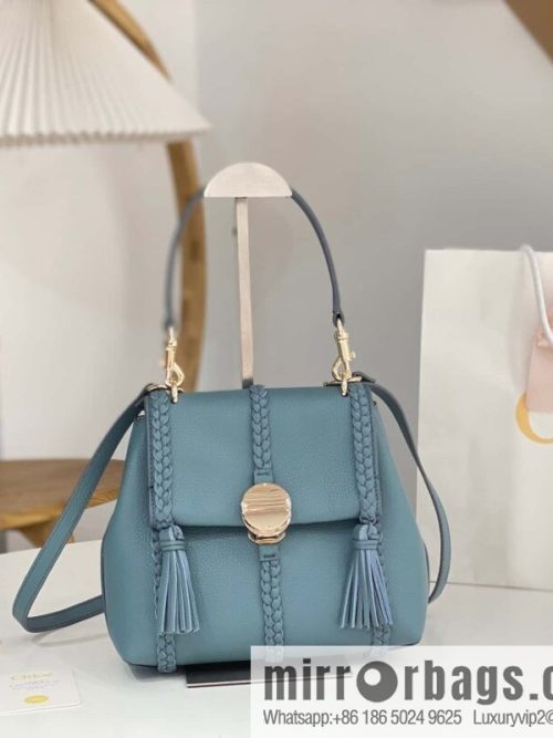 Chloe Penelope Gold Coin Bag, Medium Dropped Leather, Haze Blue 25CM