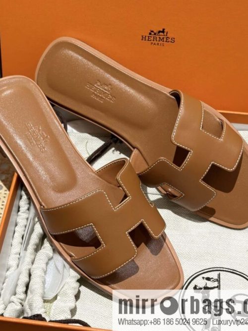 Hermès leather outsole H slippers, brown