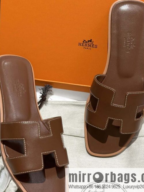 Hermès leather outsole H slippers, dark brown