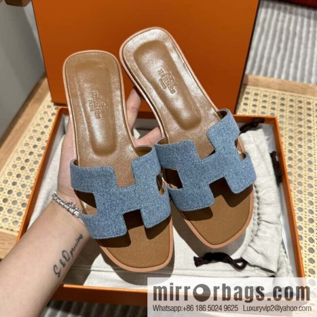wsxc1697039794502_8-800x800ur5vktxmz5f161363_20250705161043.jpg Hermès leather outsole H slippers, brown color matching denim blue