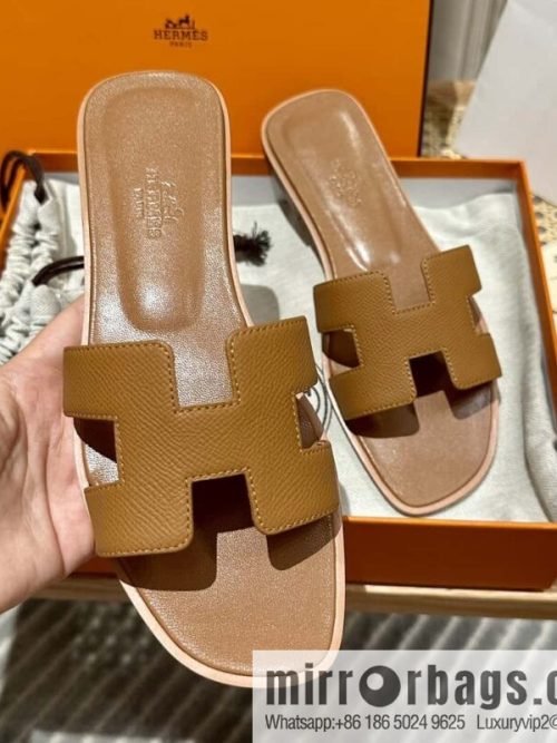 Hermès leather outsole H slippers, brown