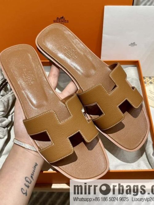 Hermès leather outsole H slippers, brown