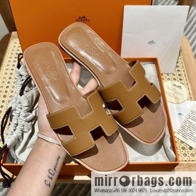Hermès leather outsole H slippers, brown