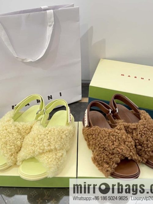 Marni autumn and winter cross-style fur integrated fluff slippers