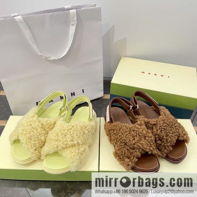 Marni autumn and winter cross-style fur integrated fluff slippers