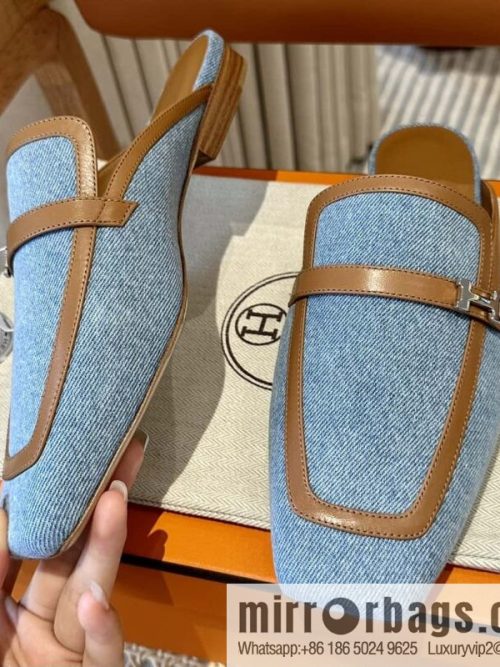 Hermes 2023 latest half-mop muller shoes 🐎🐎🐎 denim blue