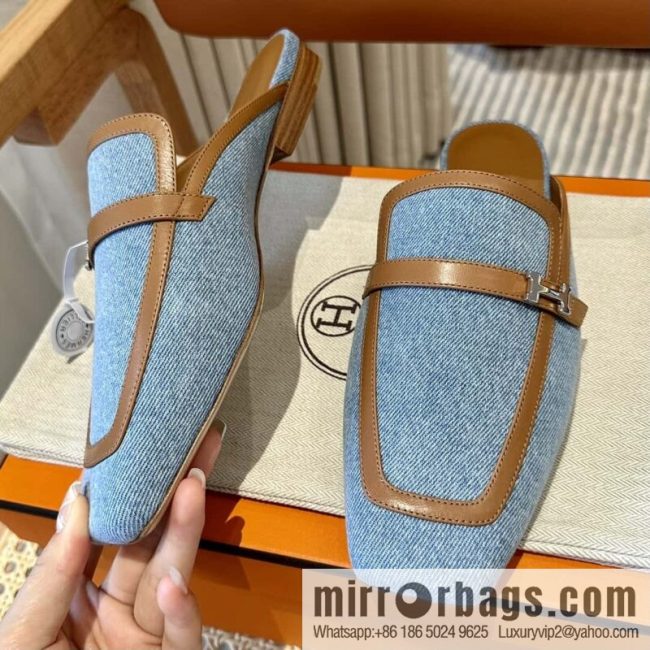 Hermes 2023 latest half-mop muller shoes 🐎🐎🐎 denim blue