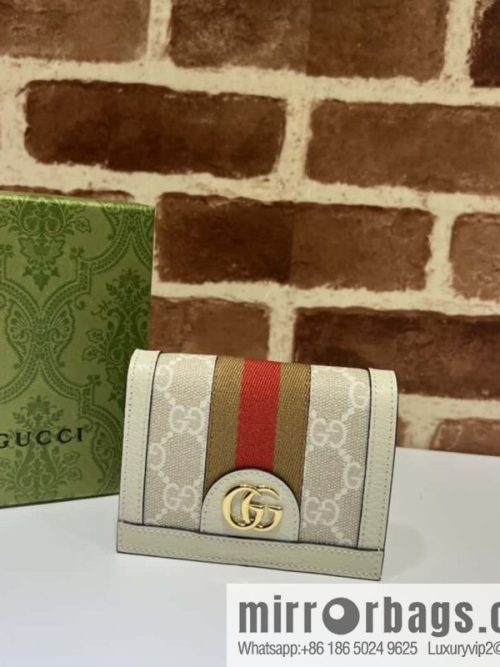 Gucci Ophidia series GG card holder 523155m glue/rice white leather