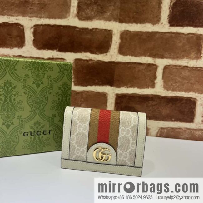 Gucci Ophidia series GG card holder 523155m glue/rice white leather
